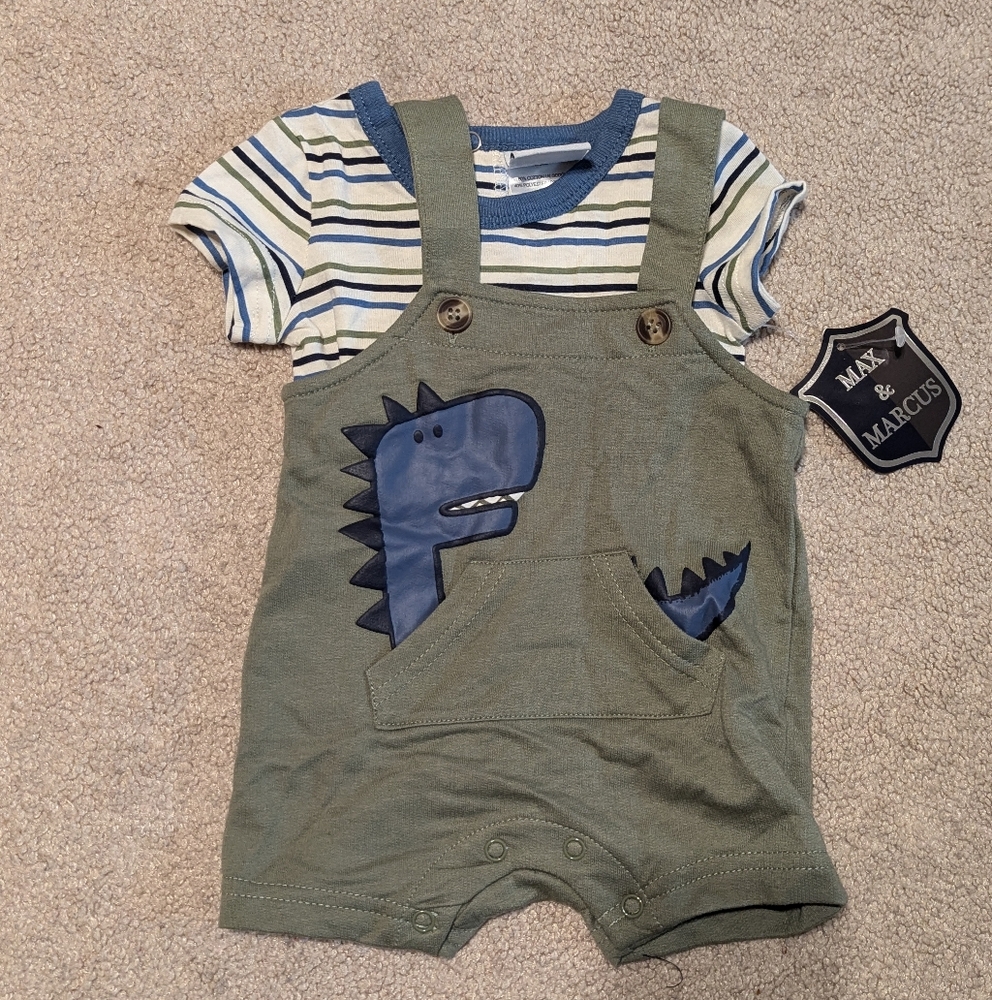Green Dinosaur Kids Overalls/ 0-3 Months/ Nwt